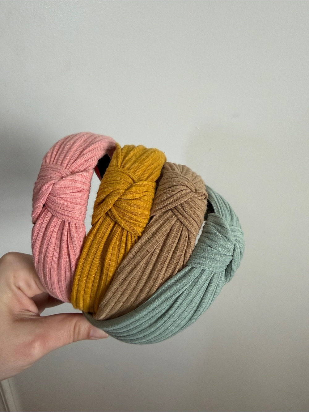 Knotted Ribbed Headbands - Pink, Mustard, Taupe, Sage
